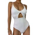 Women Bikini, Spaghetti Straps V-neck Hollowed Jacquard Summer Swimming Bathing Swimsuit. 