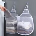 【WEJA】Wall Mounted Foldable Large Capacity Dirty Clothes Basket Laundry Hamper Cloth Nets Storage Organizer Bucket with Lanyard. 