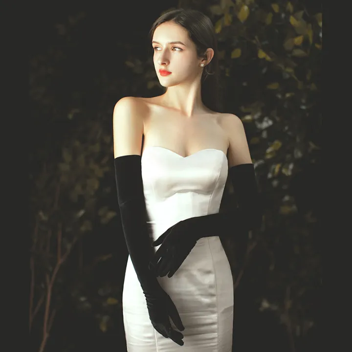 LibiLuxury%20XINMEIJI%20Wedding%20Bridal%20Long%20Opera%20Handschuh%20Black%20Gloves%20for%20Apparel%20Velvet%20Finger%20Brides%20Bridesmaid%20Gloves%20WG011%20-%20Image%205