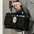 High-Grade Chain Bag Niche 2024 One-Shoulder Motorcycle Texture Portable Patent Leather Small Square Bag Crossbody New Women's Western Style. 