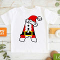 New Letters A-H Merry Christmas T-Shirt Funny Christmas Hat Tshirt Kids Clothes Boys Girls T Shirt Short Sleeve T-Shirts Top. 