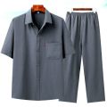 Summer Ice Silk Shirt Men's Short Sleeve Middle-Aged and Elderly Dad Summer Wear Suit Old Grandpa Summer Clothes Men's Long Sleeve. 
