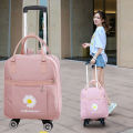 New Style Can Back Trolley Travel Bag Female Hand-Held Luggage Bag Cute Large Capacity Student Draw-Bar Bag Waterproof Boarding Bag. 