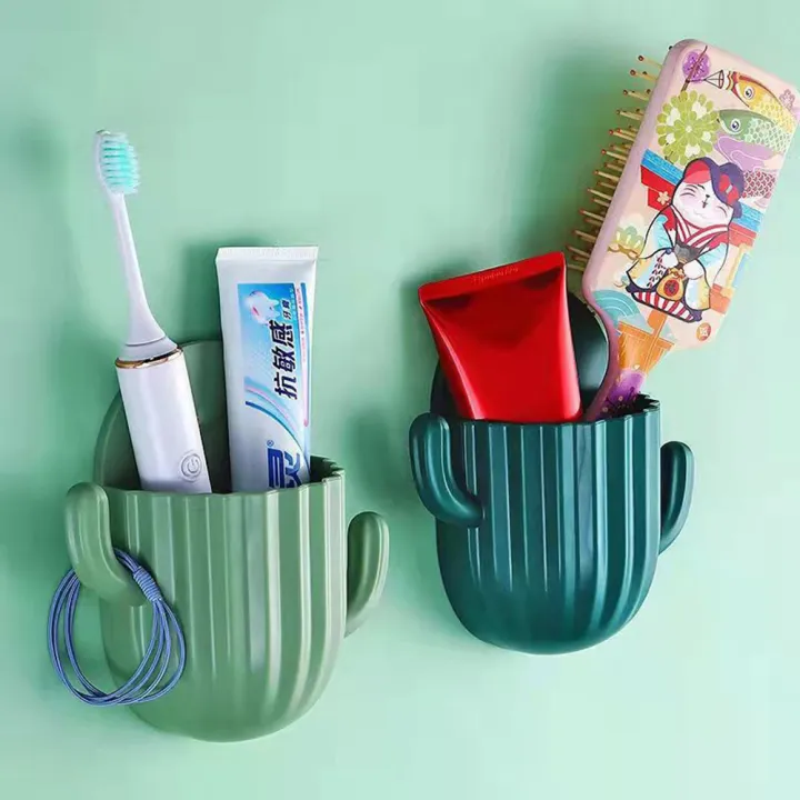 Household%20Wall-mounted%20Storage%20Rack%20Self-adhesive%20Seamless%20Cactus%20Storage%20Rack%20Toothbrush%20Holder%20Shaver%20Organizer%20Drain%20Shelf%20Bathroom%20Accessories%20-%20Image%202