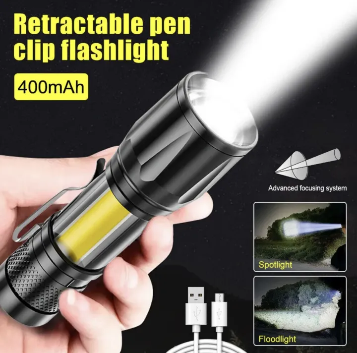 Mini Flashlight COB LED Torch Light Tactical Rechargeable Light Bright Super Lamp USB Zoomable Battery UV Zoom Handheld With Build-in Battery Outdoor 120561164 Flash_LK