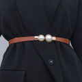 Creative Pearl Buckle Belt PU Leather Dress Skirt Waist Elastic Thin Women Belts Stylish Gift GJCUTE. 