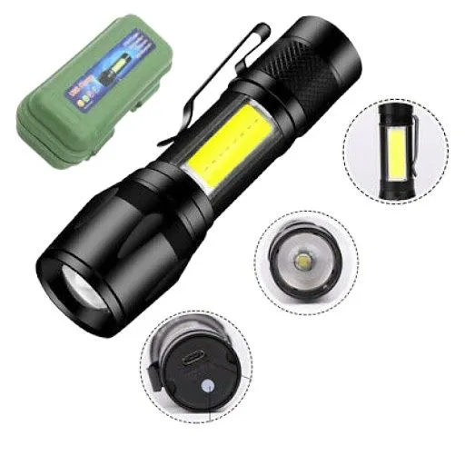 COB LED Flashlight Adjustable Focus Camping Torch Pen Clip Light LSW