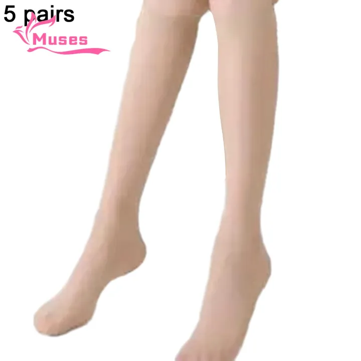 Muses Mall Women Hosiery 5 Pairs Women's Ultra-thin See-through High Elasticity Calf Length Socks Soft Breathable Quick Dry Women Ultra-thin Nylon Stockings