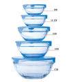 Blue Glass Bowl Sets with Lids 5 Pcs Microwave Glass bowl Set Kitchen Glass Ware set Spice Organizers. 