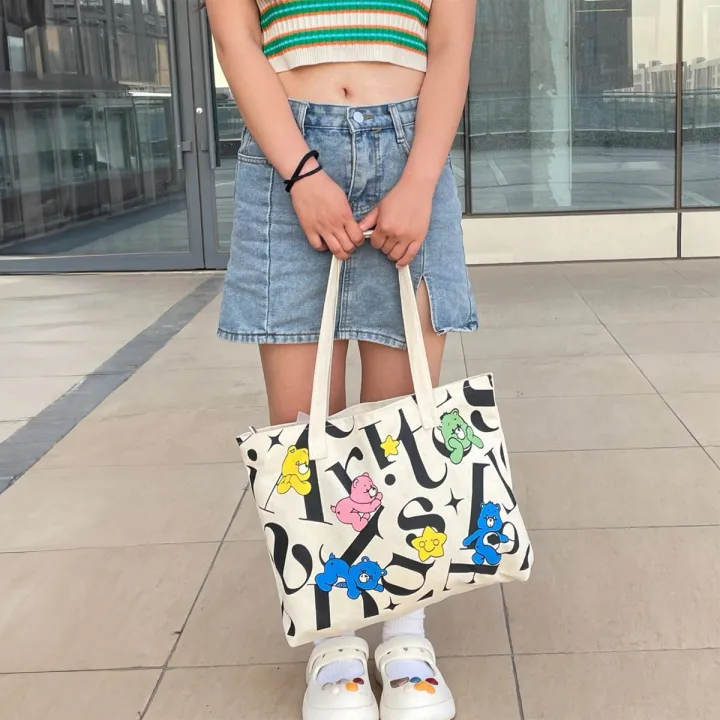 Large-Capacity Canvas Tote Shoulder Bag, Washable Fashionable Messenger Bag for Boys and Girls