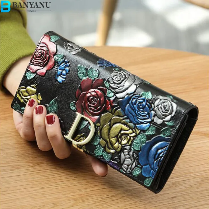 BANYANU%20Rose%20Printed%20Cow%20Genuine%20Leather%20Wallet%20Dompet%20Wanita%20Women%20Long%20Wallet%20Card%20Holder%20Lady%20Phone%20Purse%20Wallets%20for%20Women%20-%20Image%202