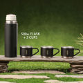 Stainless Steel Vacuum Flask and Flask Set 3 Steel Cups. 