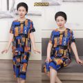 Summer New Loose Mom Wear Short Sleeve Leisure Extra Large Oversized Middle-Aged and Elderly Grandma's Suit Imitation Ice Silk Two-Piece Suit. 