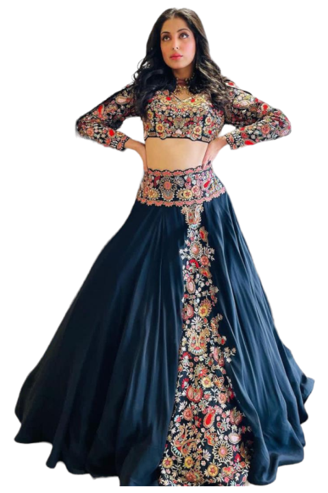 Georgette%20Embroidered%20Lehenga%20Women's%20Indian%20Ethnic%20Wear%20Long%20Skirt%20with%20Blouse%20Piece%20-%20Image%203