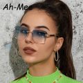 Retro Square Women Sunglasses Fashion Oversized Rimless Cutting Lens Gradient Eyeglasses Alloy Trending Sun Glasses Men Shades. 