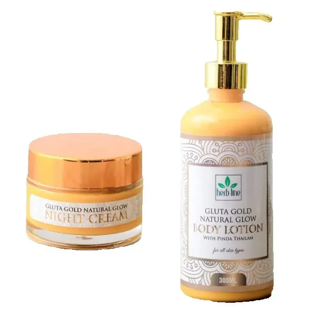 Herb Line Gluta Gold Natural Glow Bodylotion & Herb line Night Cream Skin Care Pack