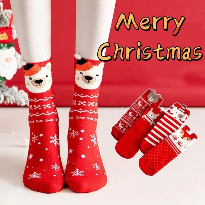 New Christmas Warm Socks New Year Women Red Socks Japanese Cotton Socks Three-dimensional Cartoon Elk Bear Fox Lady Socks