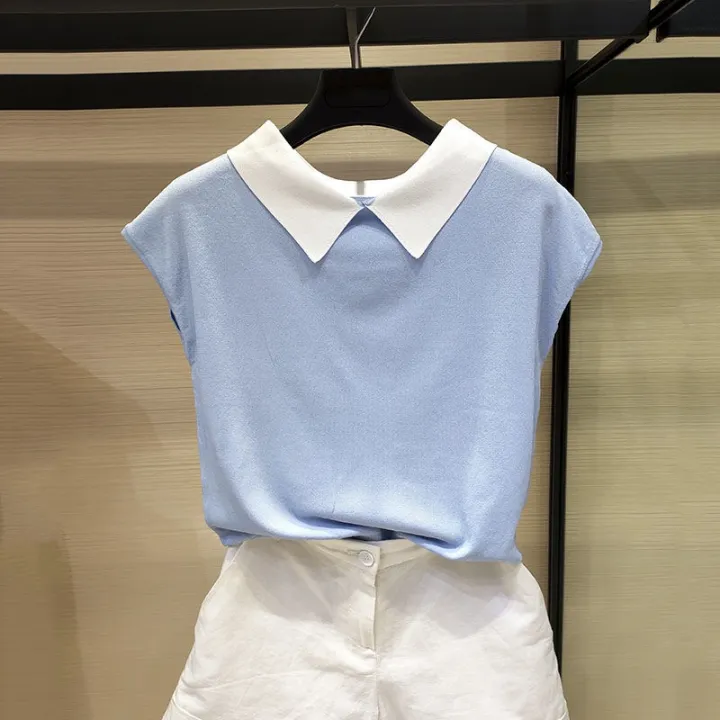 Official%20Website%20Counter%20Girdear%20New%20Women's%20Clothing%202024%20Summer%20Lapels%20Ice%20Silk%20Knitted%20polo%20Shirt%20Half%20Sleeve%20T-shirt%20-%20Image%209
