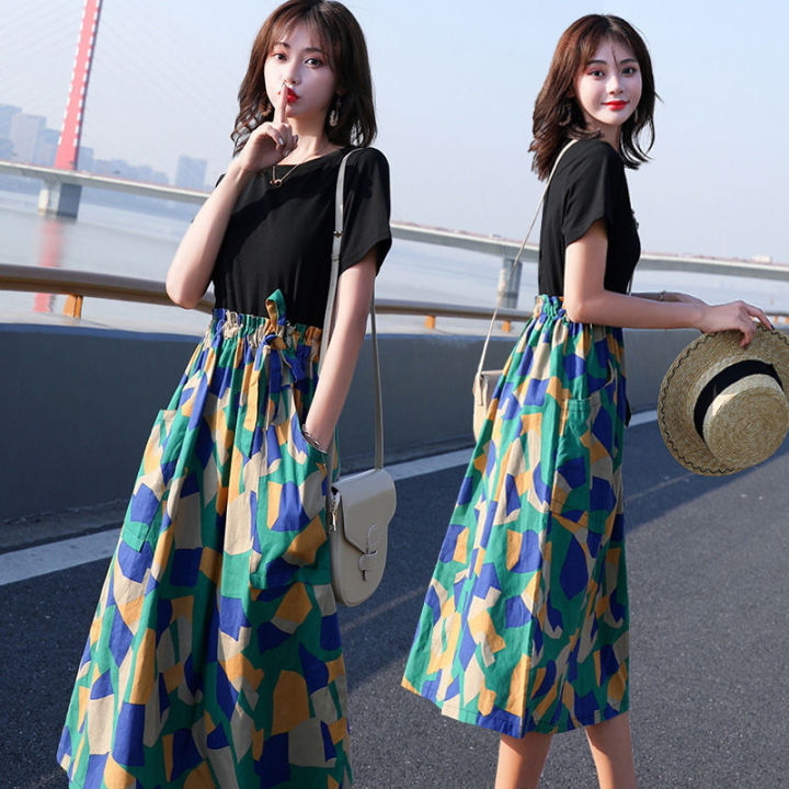 Women's%20Summer%20Dress2023New%20Korean%20Style%20Trendy%20Stitching%20Two-Piece%20Waist%20Slimming%20Mid-Length%20Temperament%20Dress%20-%20Image%202