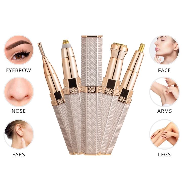 Electric Razor for Women New 4 In 1 Lady Shaver Eyebrow Trimmer Nose Hair Epilator Rechargeable
