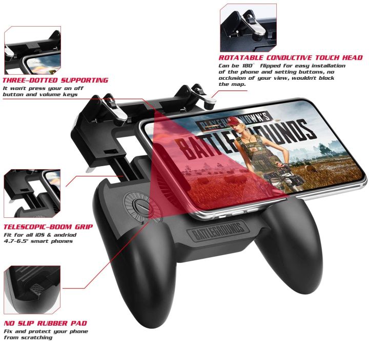 Mobile Phone Game Controller W10 Gamepad Joystick Fire Trigger for PUBG ...