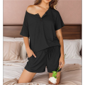 Womens Pajama Sets 2 Piece Ribbed Knit Pjs Short Sleeve Soft Sleepwear Summer Lounge Sets. 
