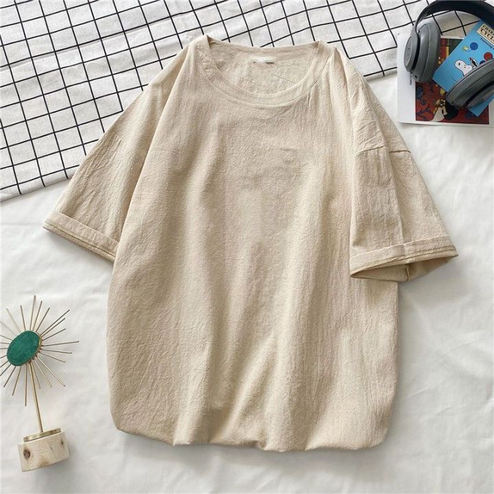 Linen%20Short%20SleeveTT-shirt%20Male%20and%20Female%20Couples%20Wear%20Overweight%20People%20plus%20Size%20Summer%20JapaneseinsWashed%20Cotton%20and%20Linen%20Ice%20Silk%20Loose%20T-shirt%20-%20Image%209