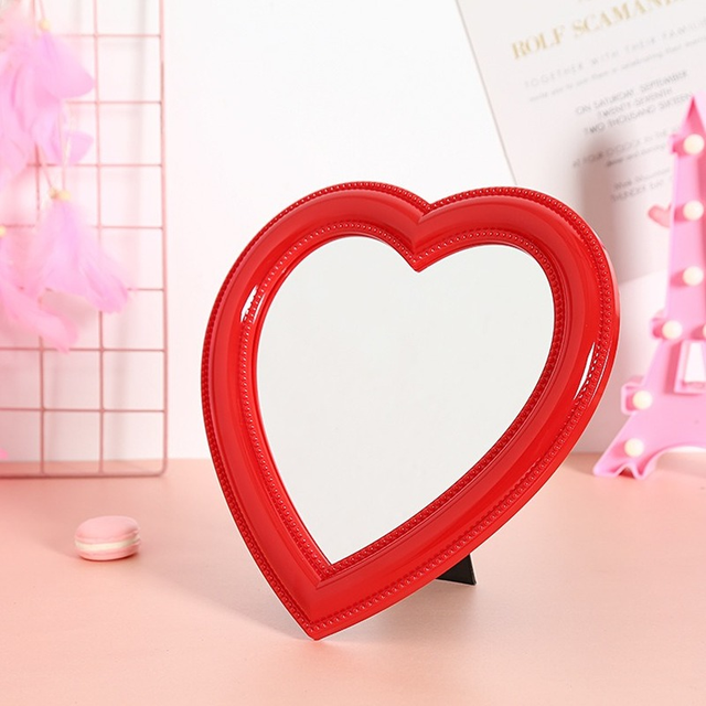 【Folio & Light】Pink Love Mirror Desk Makeup Mirror Wall Mounted Dual-Use Vanity Mirror Girl Room Wall Decoration Heart-Shaped Mirror