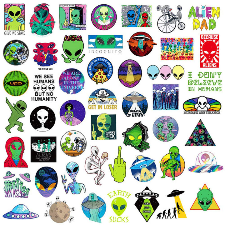 10/30/50pcs Aliens Ufo Cartoon Skateboard Fridge Guitar Lap Motorcycle Travel Luggage Classic Toy Decal