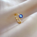 Blue Evil Eye Zircon Open Rings for Women Fashion Gold Plated Finger Ring Aesthetic Jewelry. 