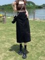 Women's Blue Split Denim Skirt Summer Mid-Length 2024 New Year Small High Waist a Word Hip Skirt. 