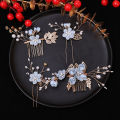 4pcs/Set Pearl Flower Hairpin Side Comb Golden Leaf Shaped Alloy Tiaras Wedding Bride Insert Hair Clips Hair Jewelry Bride Headwear. 