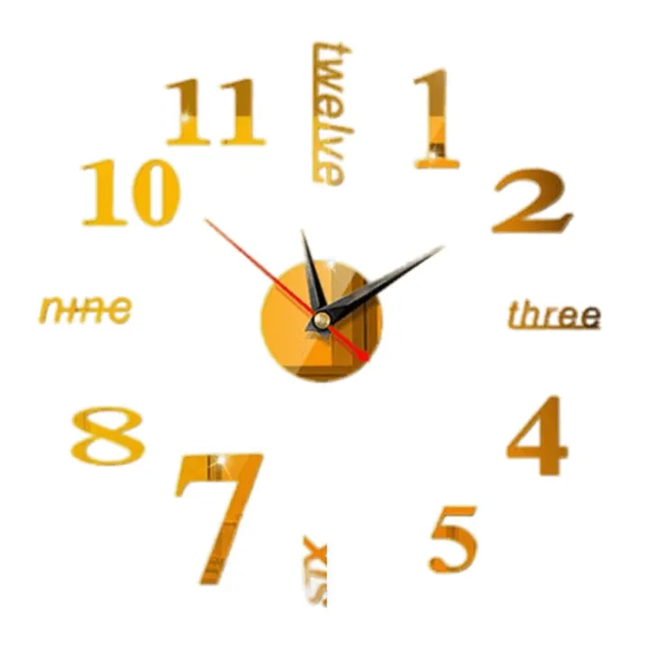 Creative 3D Mirror Wall Clock, Modern Wall Sticker Clock, Large Watch Silent Mirror Number Clock Home Office School Decorations