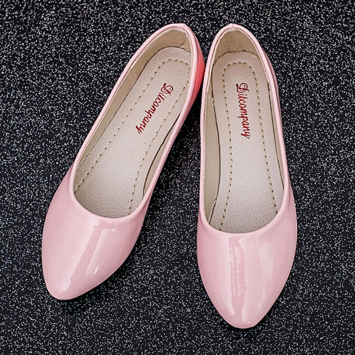 【ETOP】Summer Shoes Work Pumps Korean Style Pointed Candy Color Flat-Heeled Patent Leather Women's Shoes White Shoes Sweet Ladies' Shoes