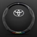 Car carbon fiber real leather 3D printed steering wheel cover suitable for Toyota Camry Altis Vigo Fortuner CHR Vios Yaris Ativ Hilux REVO Avanza sienta. 