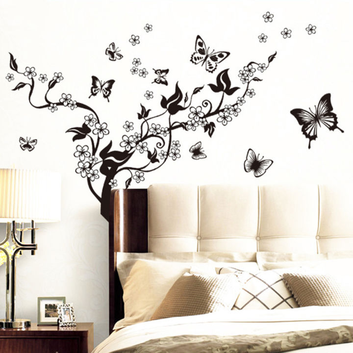 Black Floral Butterfly Flower DIY Vine Wall Sticker Art Decor Mural Room Decal