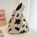 【ALLGOOD】 Niche Design Plaid Shopping Bags Shoulder Bag Women Girls Knot Wrist Bag Tote Bag Handmade Knit Handbag. 