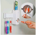 All-In-One Automatic Toothpaste Dispenser with Toothbrush Holder - Innovative Wall-Mounted Dispenser with 5-Slot Toothbrush Holder for Organized Bathroom Storage. 