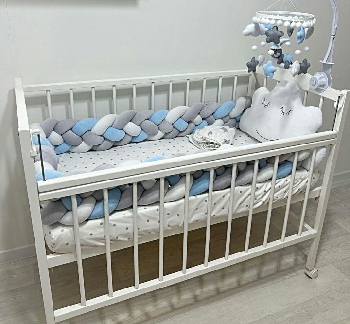 Baby cot Braided bumper Cloud pillow with Bear Cot mobile Bedding set for a baby boy. Daraz.lk