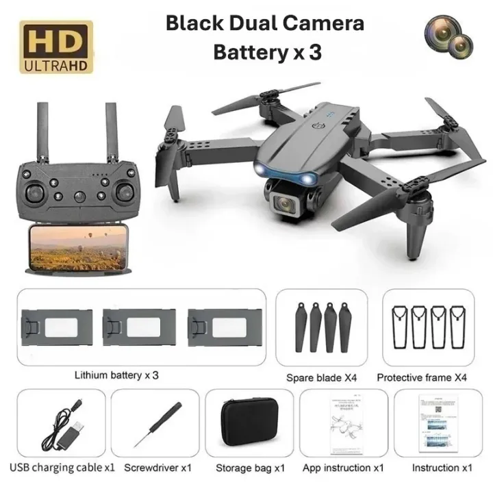 E99 Pro Dual Camera Drone Wide Angle RC HD Camera Mode Foldable Helicopter Aircraft Quadcopter Drone