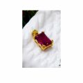 Gold Plated Pendant Stylish Red Box Shape Stone Pendant Rich Look For Women and Girls. 