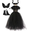 Halloween Costume Maleficent Tutu Dress For Girls Cosplay Evil Queen Black Mesh Princess Dress Kids Crow Wand Maleficent. 