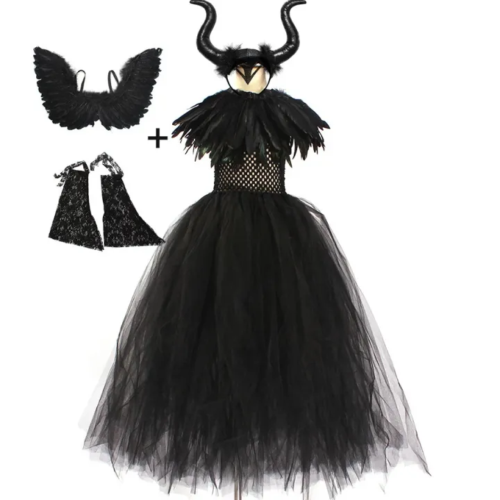Halloween%20Costume%20Maleficent%20Tutu%20Dress%20For%20Girls%20Cosplay%20Evil%20Queen%20Black%20Mesh%20Princess%20Dress%20Kids%20Crow%20Wand%20Maleficent%20-%20Image%205