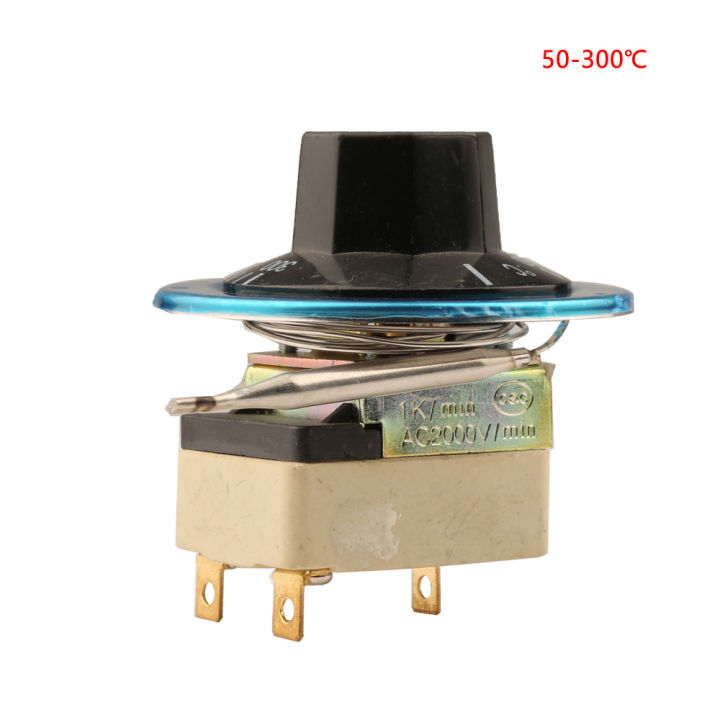 【The Timber Loft】3 Pins 50-300 Centigrade Knob Capillary Dial Thermostat 3-feet Tempering Switch Adjustable Temperature Regulator Nomally Closed