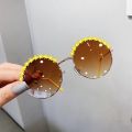 MUYE Round kids sunglasses Flower Baby Children Shades Sun Glasses Girls Cute Half Frame Metal Eywear UV400. 