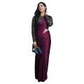 Party wear Solid Plain Satin Saree With Heavy Sequin Work Blouse. 