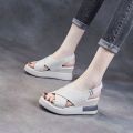 Women's Soft Leather Wedge Sandals2023Summer New Platform Mid Heel Non-Slip Peep Toe Shoes for Women. 