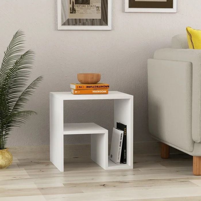 Modern Tall End Floor Table With Shelf Home Décor for Rooms, Halls, Entryway and Home Library | Micro Décor