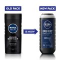 Nivea Men Body Wash, Deep Impact, 3 In 1 Shower Gel For Body, Face & Hair, With Microfine Clay, 250ml. 
