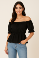 FA FASHION Women’s Black Off-Shoulder Peplum Top | Casual Puff Sleeve Blouse. 